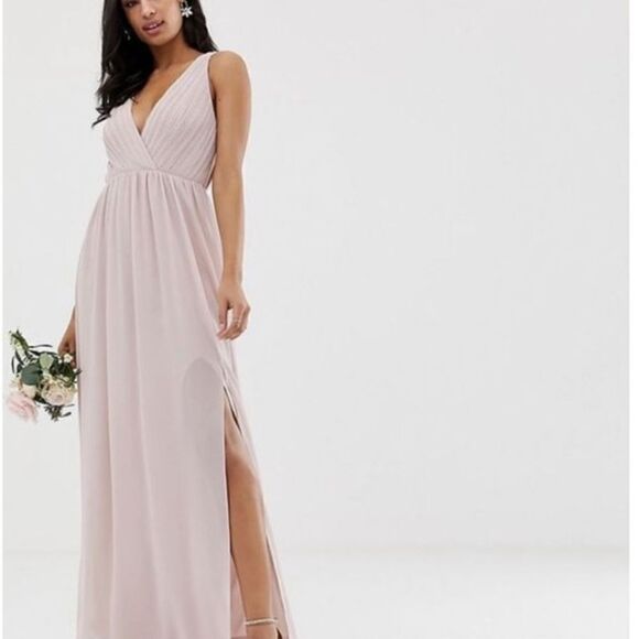 TFNC London Bridesmaid Maxi Dress in Light Mauve Women’s Size 8 Surplice V-neck - Picture 1 of 16